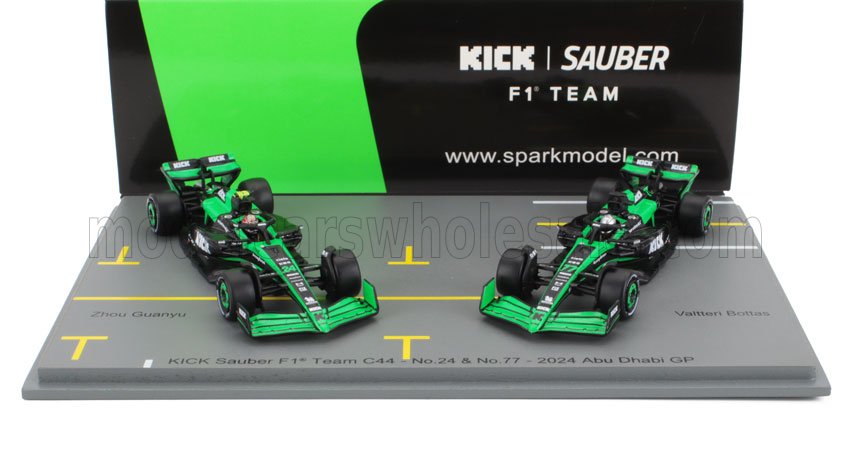 1/64 SET F1 2X C44 TEAM STAKE KICK N 77 ABU DHABI GP 2024 VALTTERI BOTTAS + N 24 ABU DHABI GP 2024 ZHOU GUANYU - SPARKY - SPA Y417