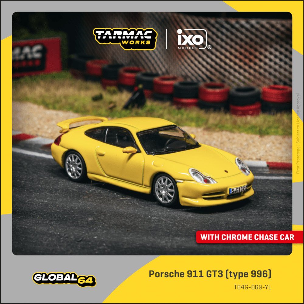 1/64 - Porsche 911 GT3 (type 996) Yellow - TARMAC - T64G-069-YL
