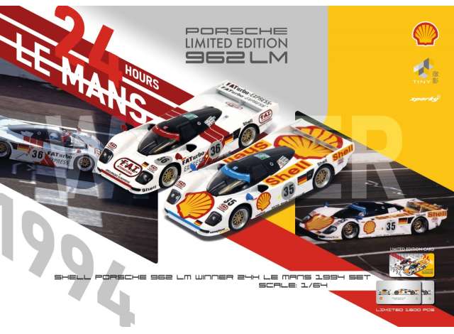 1/64 PORSCHE 962 LM SHELL COMBO WINNER LE MANS 1994 NO.35 AND NO.36 (SPARKY X TINY X SHELL)