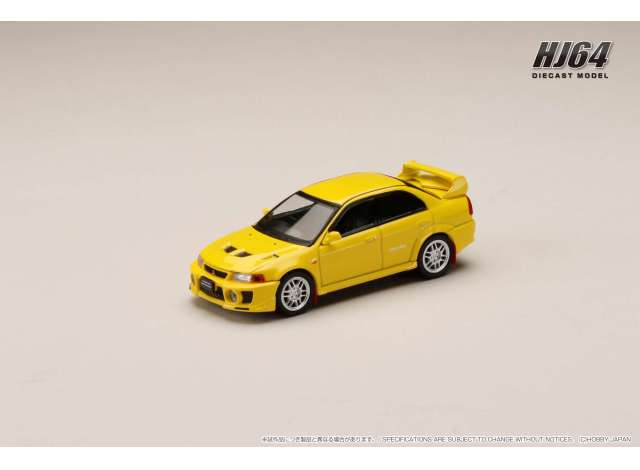 1/64 1998 Mitsubishi Lancer GSR Evolution 5 (CP9A) with Mud flap, dandelion yellow - Hobby Japan - HJ642032AY