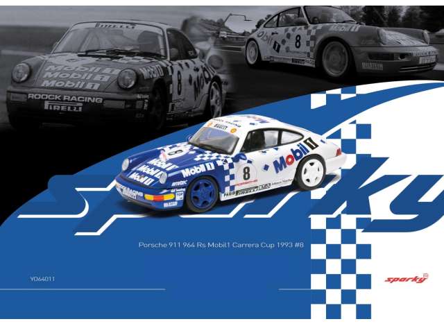 1/64 1993 Porsche 911 (964) #8 Rs Mobil1 Carrera Cup, blue/white - Sparky - TinyYO64011
