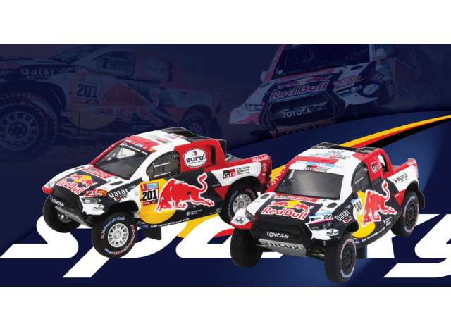 1/64 Toyota Hilux #200 & #201 Dakar Toyota Gazoo Racing Redbull Combo Set - SPARKY