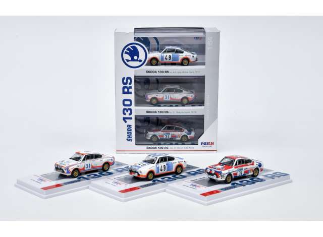 1/64 Skoda 130 RS 3-pack set, white/blue/red - Fox18 Models - FOXSET644