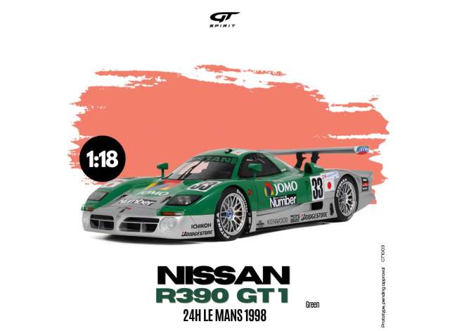 1/18 - 1998 Nissan R390 GT1 Le Mans, green/grey- GT1003 - GT Spirit