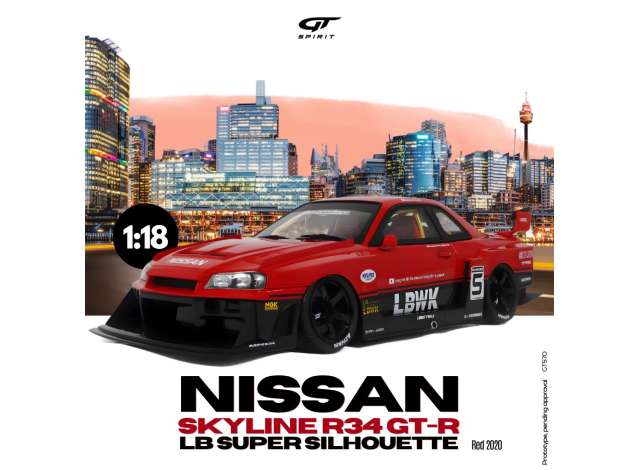 1/18 - 2020 Nissan Skyline R34 GT-R LB Super Silhouette, red/black - GT570 - GT Spirit