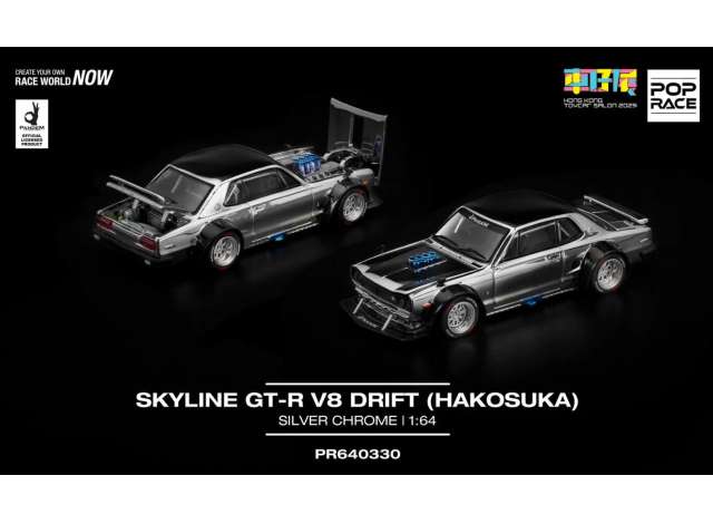 1/64 - Skyline GT-R V8 Drift (Hakosuka), silver chrome - Hong Kong Toycar Salon 2025 - Poprace - PR640330
