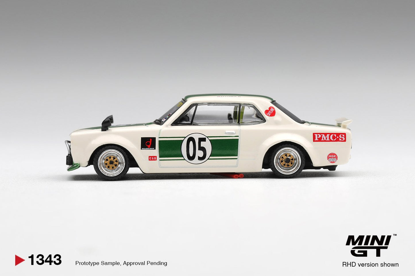 1/64 NISSAN SKYLINE LB-WORKS HAKOSUKA WHITE/GREEN (RHD) - Mini GT - MGT01343