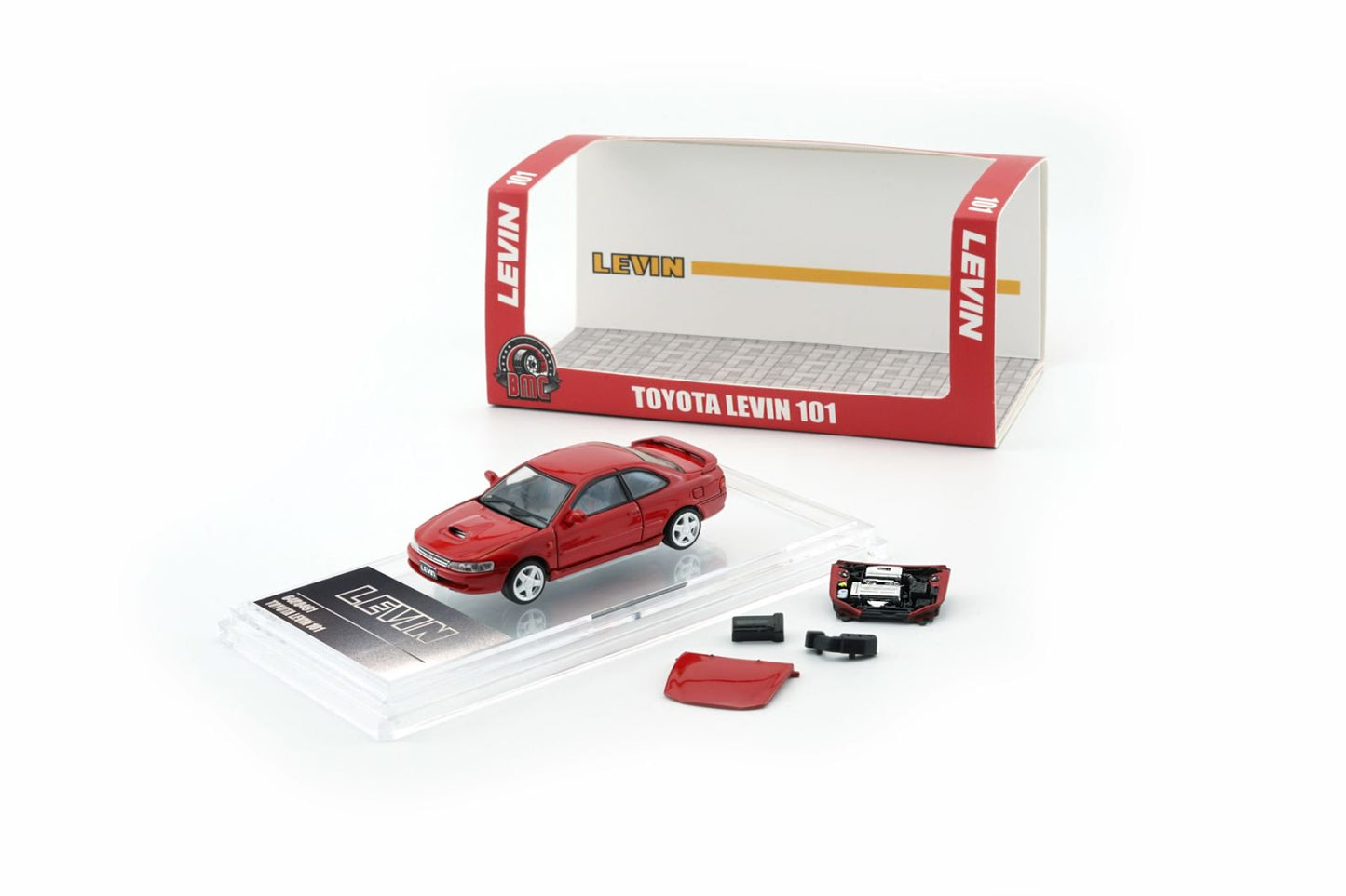 1/64 Toyota Levin 101 -RED (RHD) (Turbo Bonnet + Engine) + NA Engine Cover , SIDESKIRT -HKTCS25- BM Creations - 64B0491