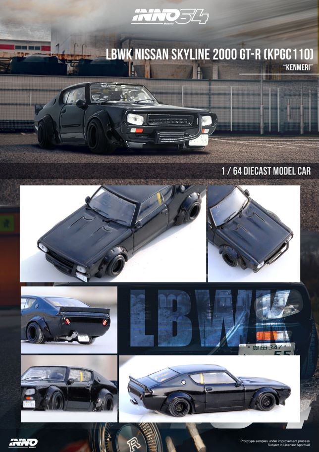 1/64 NISSAN SKYLINE 2000 GT-R (KPGC110) "KENMERI" Black - IN64-KPGC110LB-BLA
