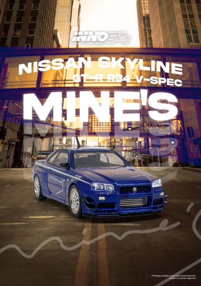 1/64 NISSAN SKYLINE GT-R (R34) V-SPEC Tuned by "MINE'S" - IN64-R34VS-MINES-BL