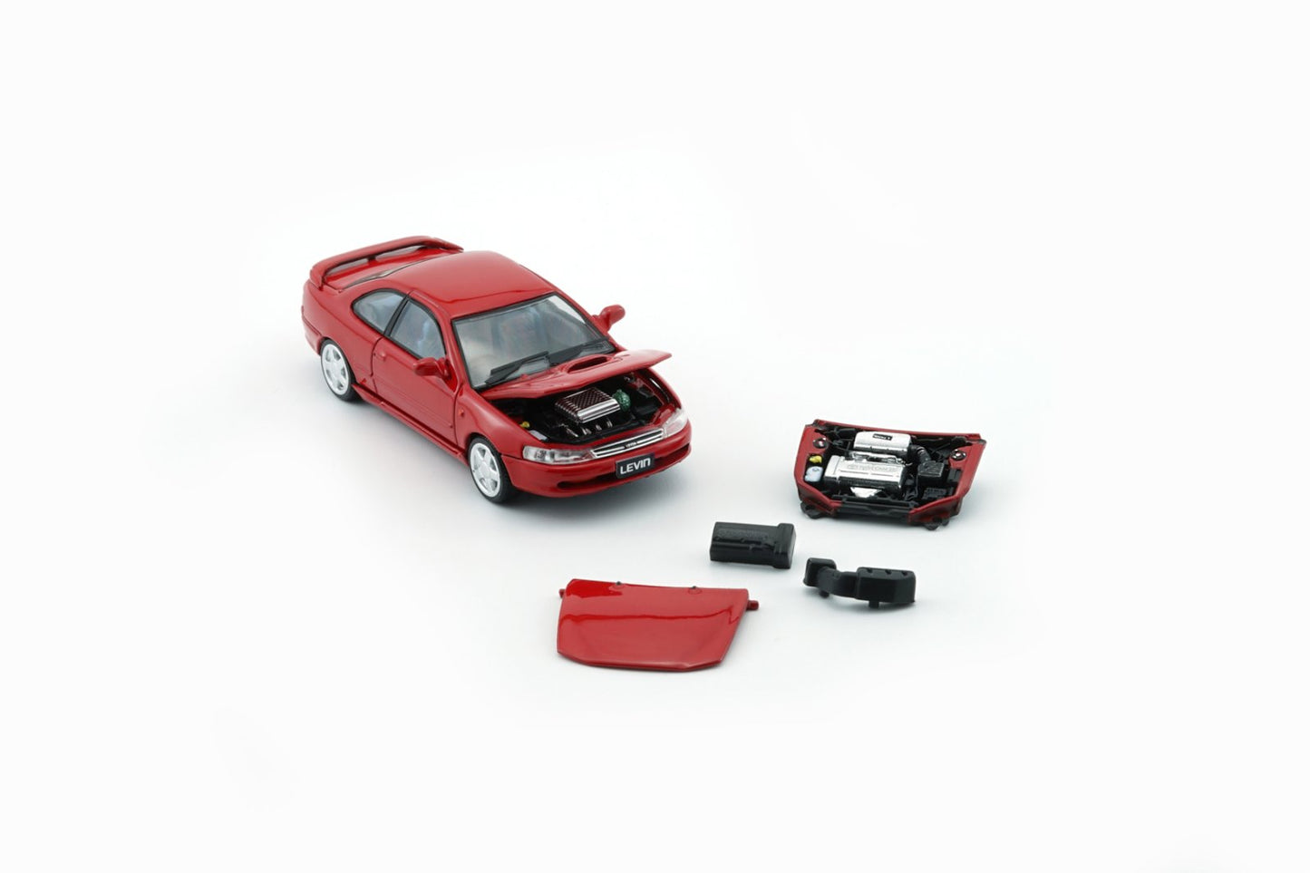 1/64 Toyota Levin 101 -RED (RHD) (Turbo Bonnet + Engine) + NA Engine Cover , SIDESKIRT -HKTCS25- BM Creations - 64B0491