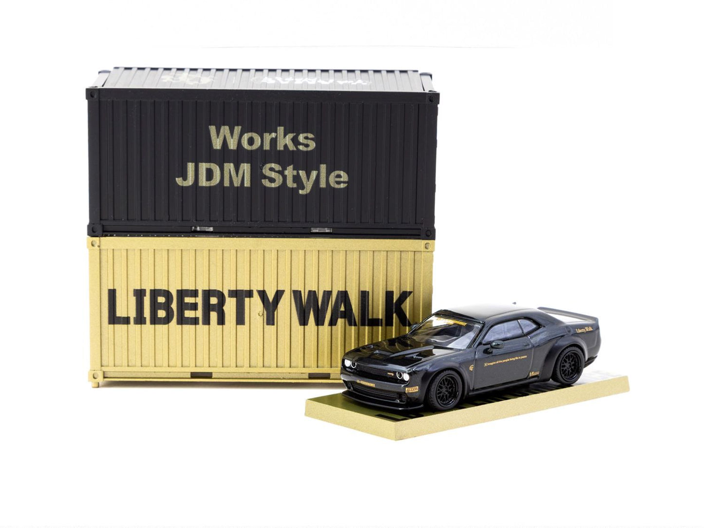1:64 LB-WORKS DODGE CHALLENGER SRT HELLCAT BLACK METALLIC WITH 2 CONTAINERS - T64G-TL039-BK