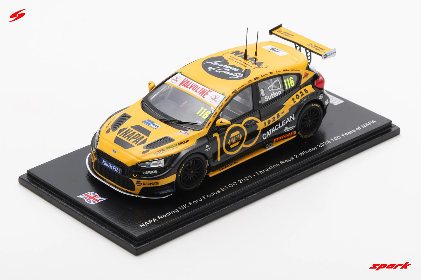 1/43 - Ford Focus #116 NAPA Racing UK BTCC Brands Hatch Indy 2025 100 Years of NAPA A Sutton - Spark Models - SPA UK027