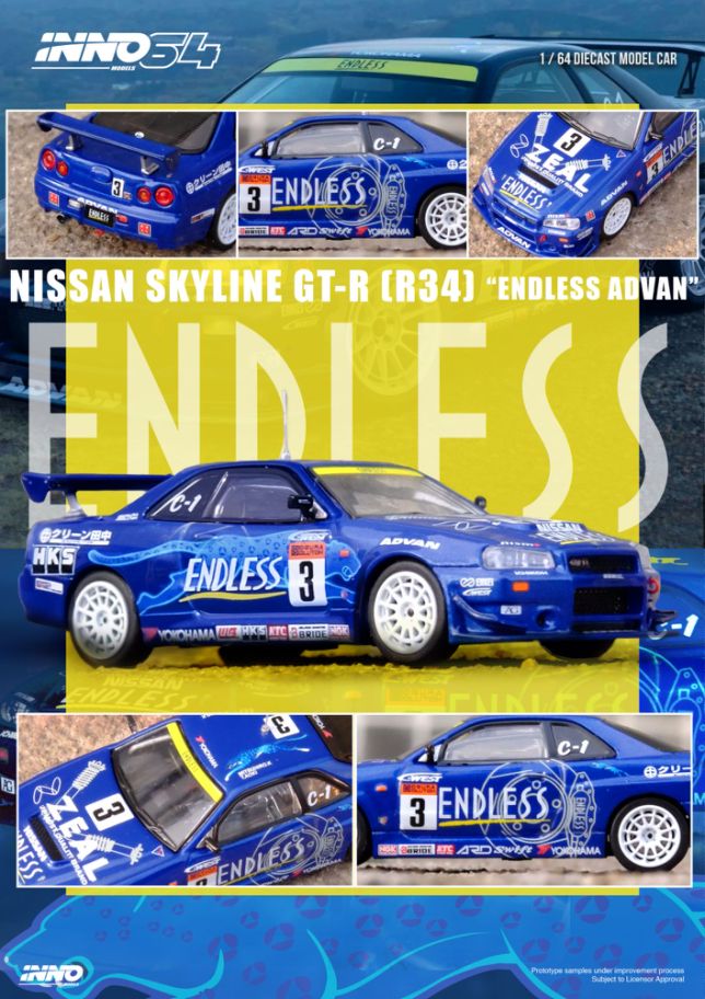 1/64 NISSAN SKYLINE GT-R (R34) #3 "ENDLESS ADVAN" Super Taikyu Series 2002 Winner - Inno64 - IN64-R34-STS02W