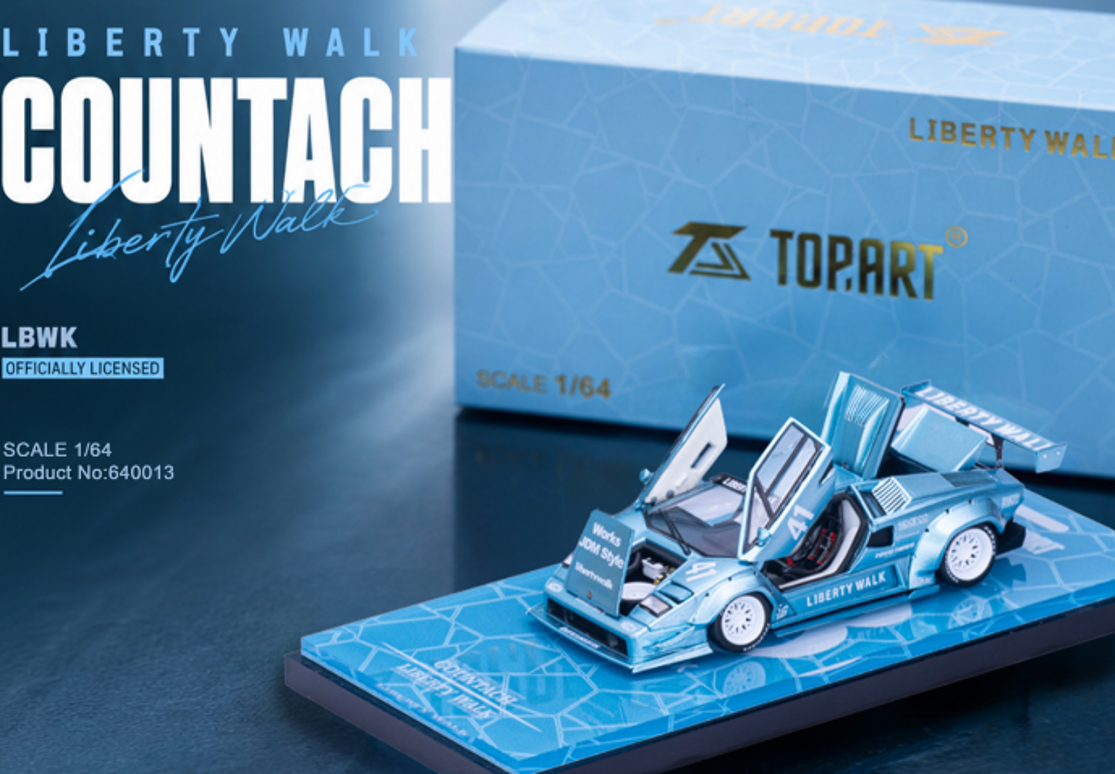 1/64 LBWK Widebody Lamborghini Countach – Ice Blue *TMCS Event Cars* - Top Art - coming soon