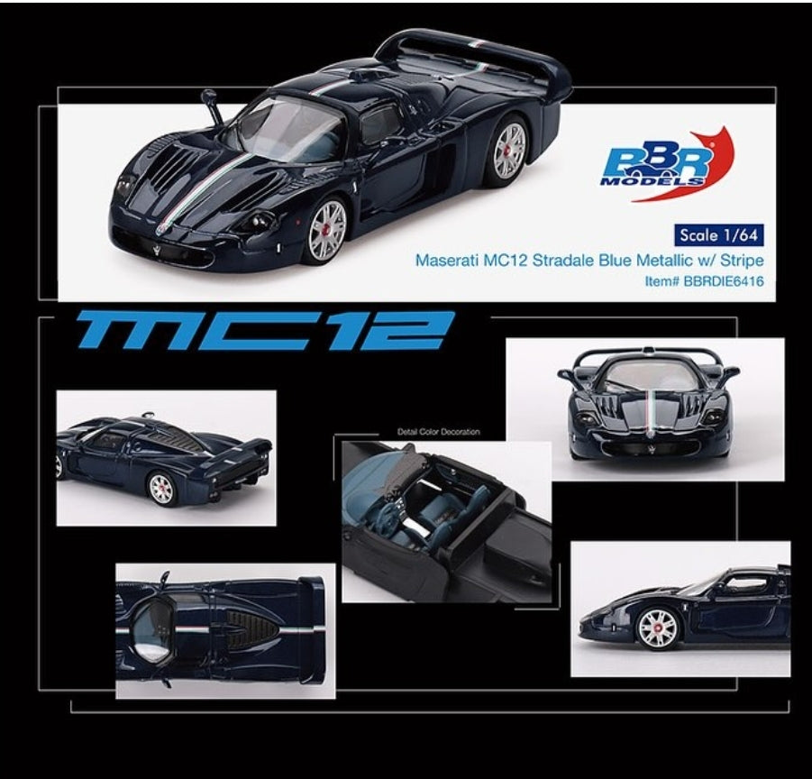 1/64 MASERATI MC12 STRADALE BLUE METALLIC WITH STRIPE - BBRDIE6416