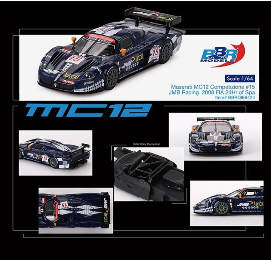 1/64 MASERATI MC12 COMPETIZIONE NO.15 JMB RACING 2008 FIA 24HR OF SPA - BBRDIE6424