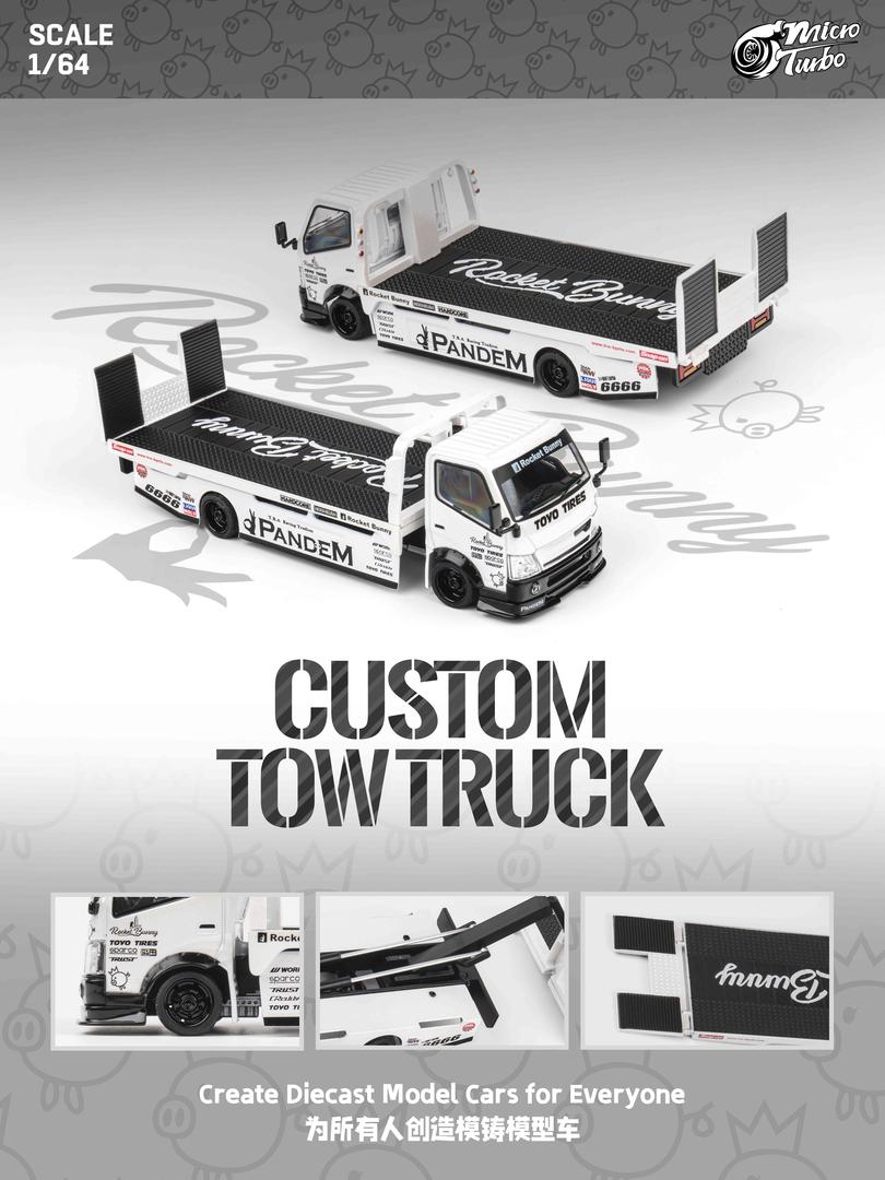 1/64 - 300 series flatbed trailer Custom Tow Truck White Pandem Rocket Bunny - Micro Turbo