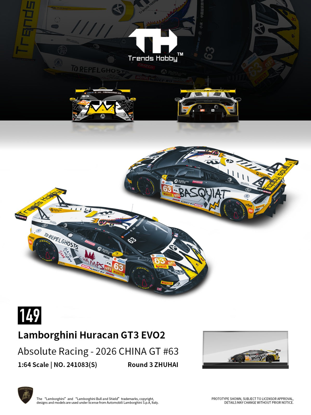 1/64 Lamborghini Huracan GT3 EVO2 Absolute Racing CHINA GT ZHUHAI 2026 #63 - Trends Hobby - 241083S