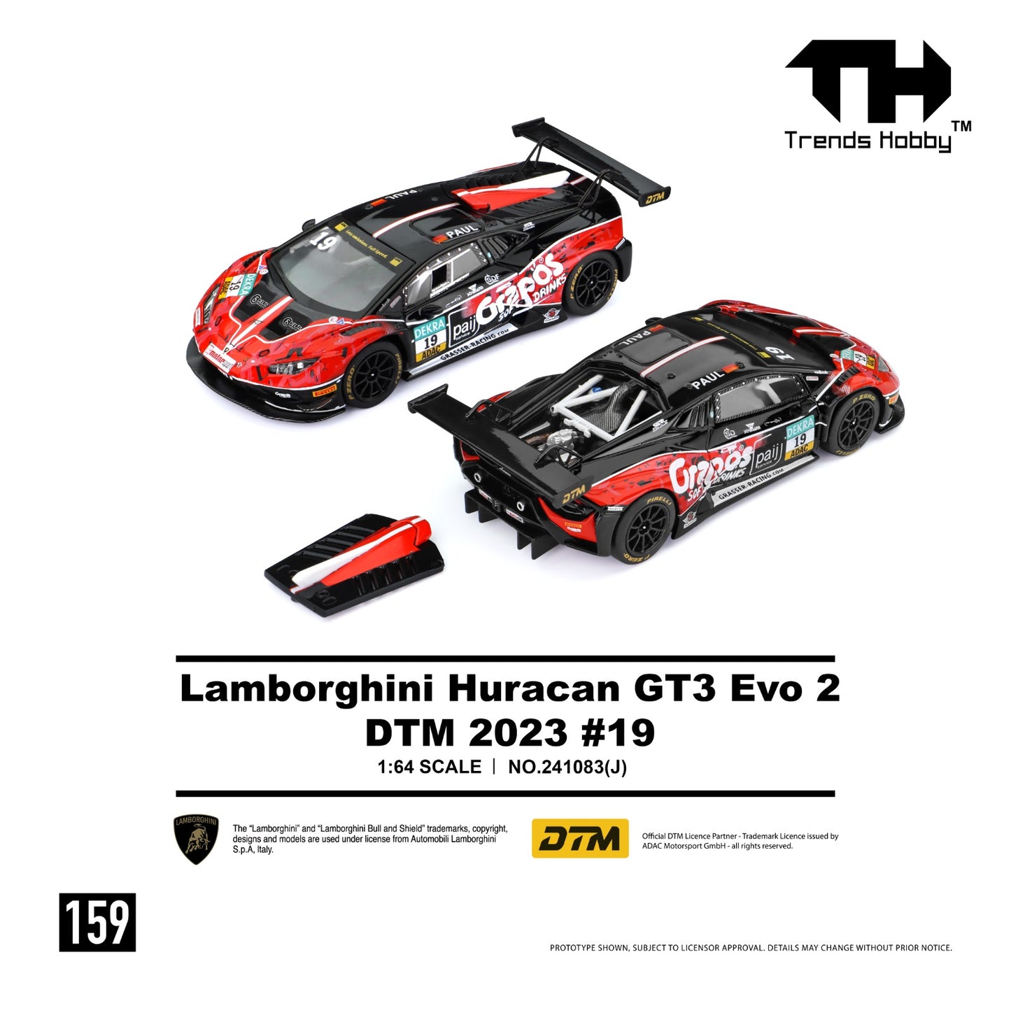1/64 Lamborghini Huracan Red-Black DTM 2023 #19 - Trends Hobby - 241083J