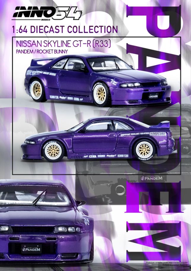 1/64 NISSAN SKYLINE GT-R (R33) "PANDEM ROCKET BUNNY" Purple - Inno64 - IN64-R33P-PPL
