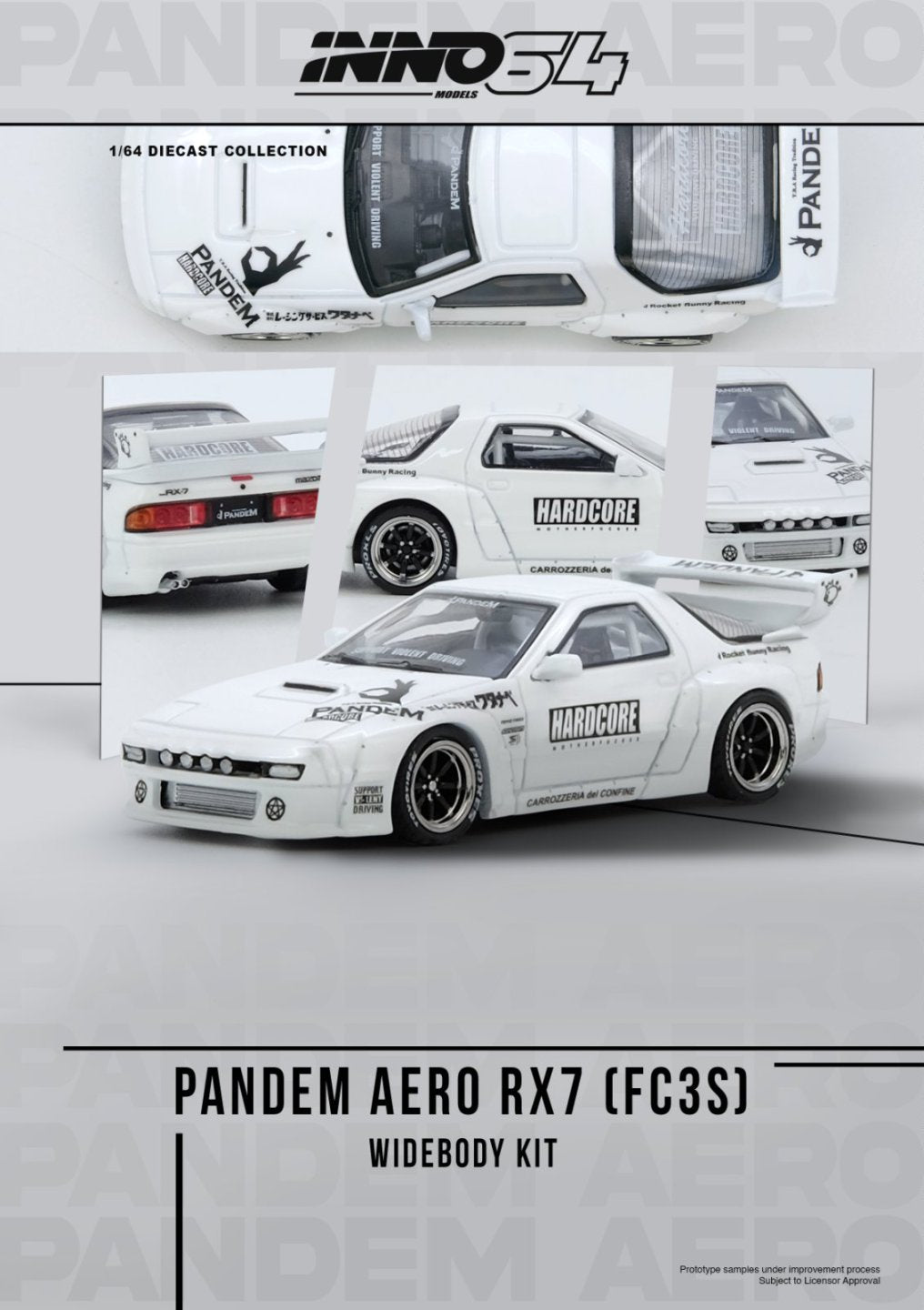 1/64 MAZDA RX7 (FC3S) "PANDEM AERO" Widebody Kit - Inno64 - IN64-RX7FCP-WHI1
