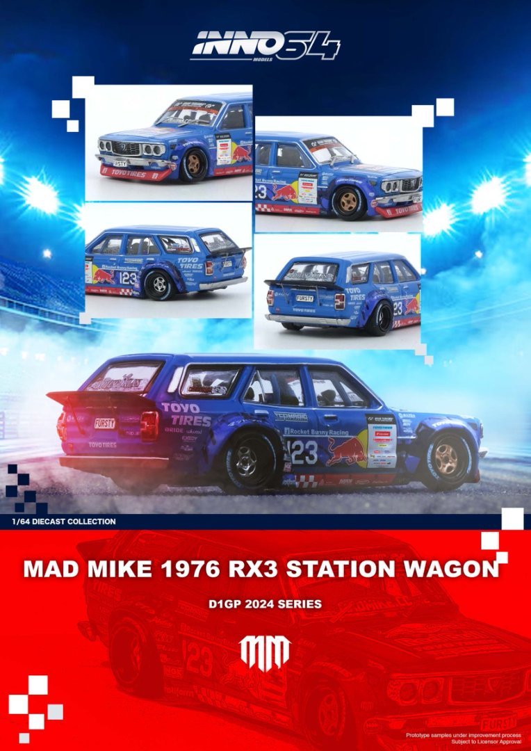 1/64 MAD MIKE 1976 MAZDA RX3 Station Wagon D1GP Series 2024 - Inno64 - IN64-RX3P-D1GP24