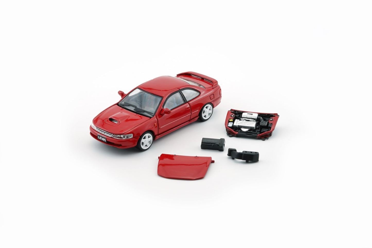 1/64 Toyota Levin 101 -RED (RHD) (Turbo Bonnet + Engine) + NA Engine Cover , SIDESKIRT -HKTCS25- BM Creations - 64B0491