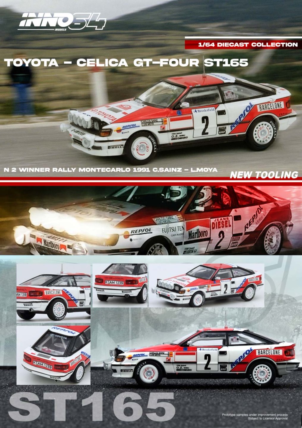 1/64 TOYOTA CELICA GT-FOUR (ST165) Winner Rally Monte Carlo 1991 C. Sainz / L. Moya - Inno64 - IN64-ST165R-91MCW