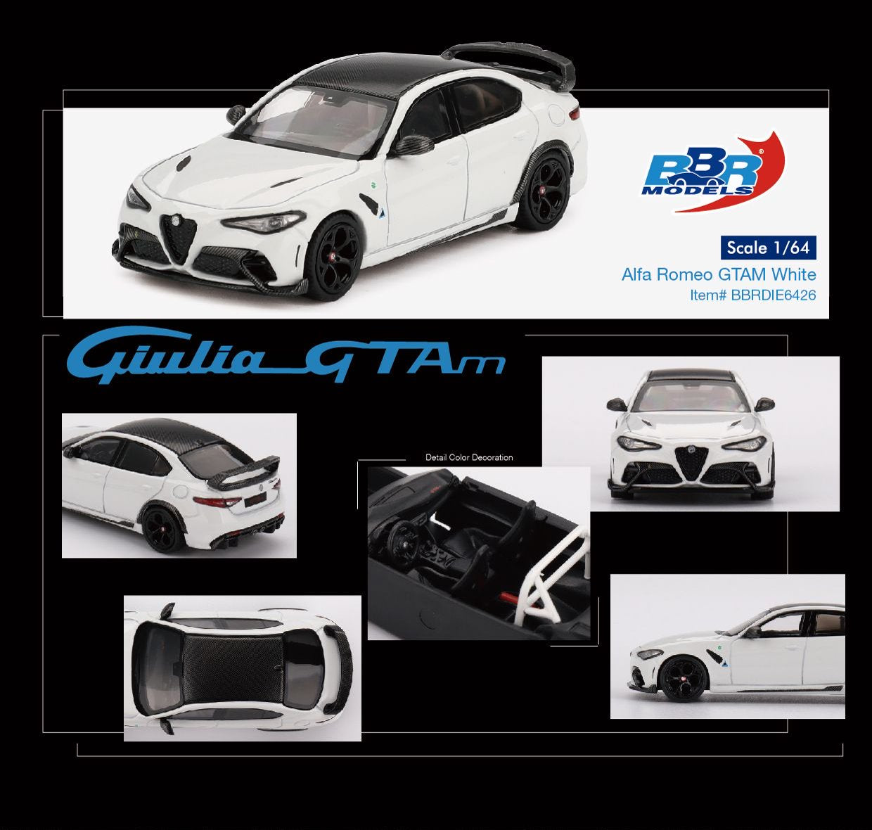 1:64 ALFA ROMEO GIULIA GTAM WHITE - BBR Models - BBRDIE6426