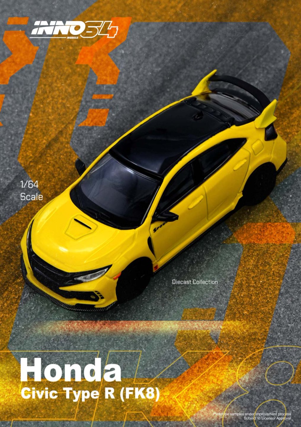 1/64 HONDA CIVIC TYPE-R (FK8) Yellow - Inno64 - IN64-FK8-YL