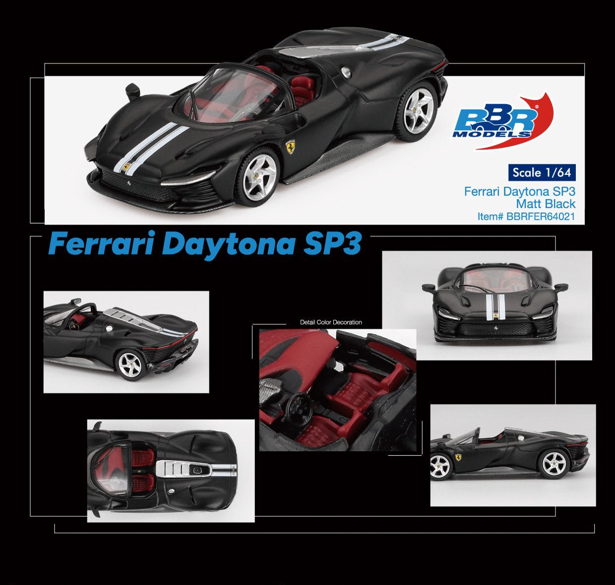 1:64 Ferrari Daytona SP3 Matt Black - BBR Models - BBRFER64021