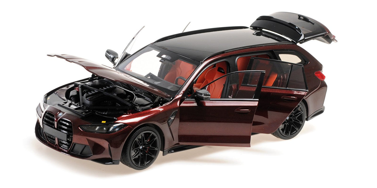 1/18 - BMW M3 TOURING - 2024 - AVENTURINE RED W BLACK WHEELS AND TARTUFO INTERIOR - Minichamps - 110024010