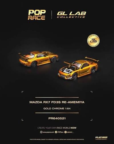 1/64 POP RACE x GL LAB Mazda RX-7 RE-AMEMIYA Gold Chrome | 2026 Stance Garage Taiwan - Poprace - PR640521 *** Pre order ***