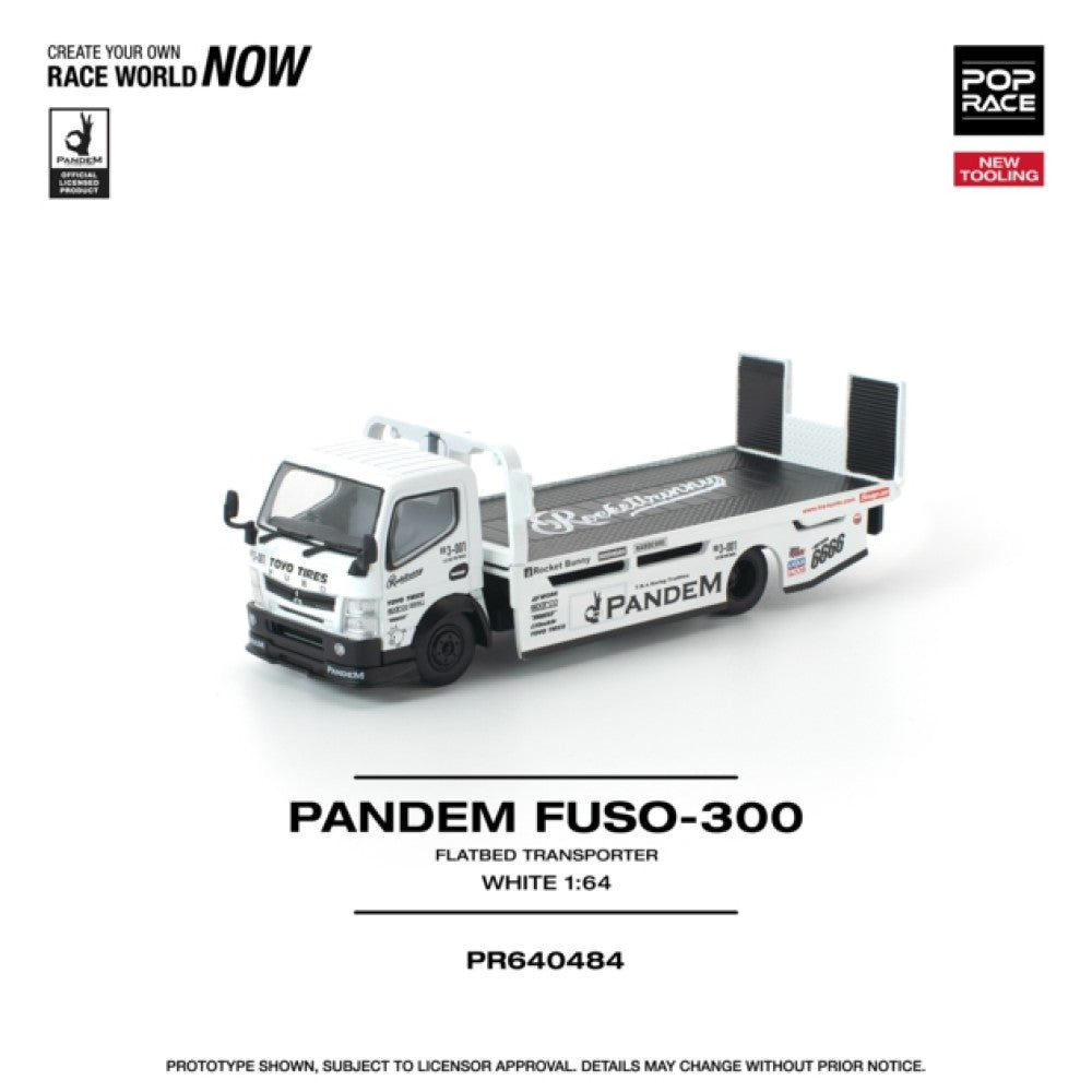 1/64 PANDEM FUSO 300 FLATBED TRANSPORTER WHITE NEW TOOLING - Pop Race - PR640484