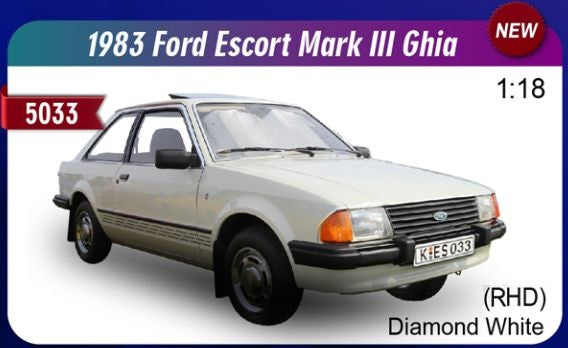 1/18 - Ford Escort Mk3 Ghia 1981 White RHD UK Exclusive - Limited Edition 200pcs - Sunstar H5033R
