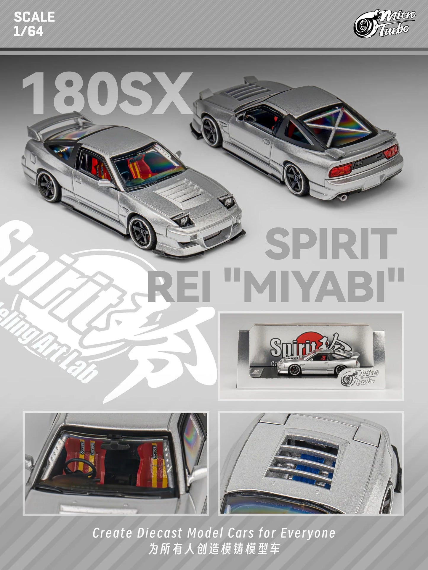 1/64 - 180sx Metallic Silver, Spirit Rei Miyabi modified version - Micro Turbo - MT6407A4