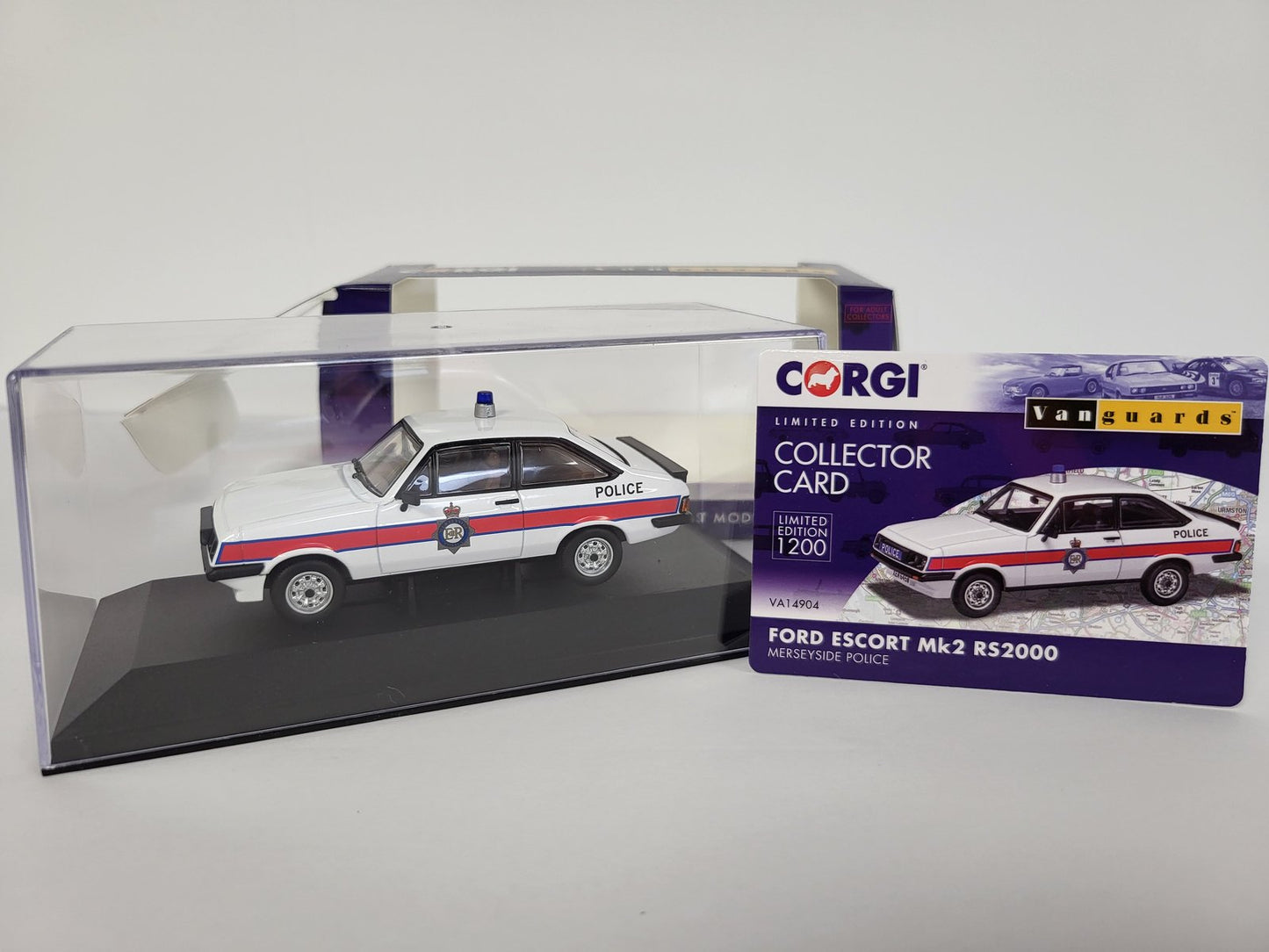 Corgi Vanguards 1:43 Ford Escort Mk2 RS2000 Merseyside Police VA14904