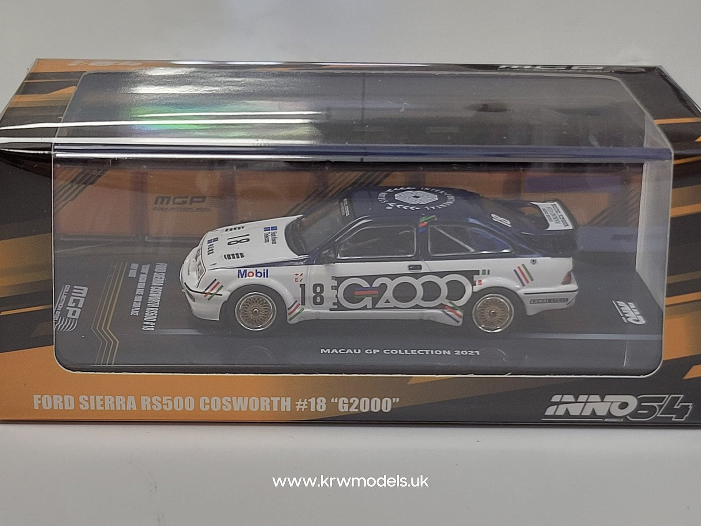 1/64 1988 FORD SIERRA RS500 COSWORTH G2000 NO.18 A.ROUSE 3RD PLACE MACAU GUIA RACE BLUE/WHITE