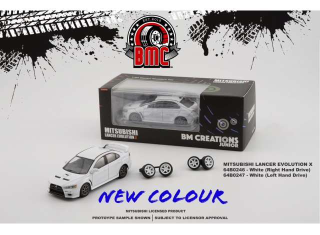 1/64 Mitsubishi Lancer Evo X, white right hand drive. - BM64B0246rhd
