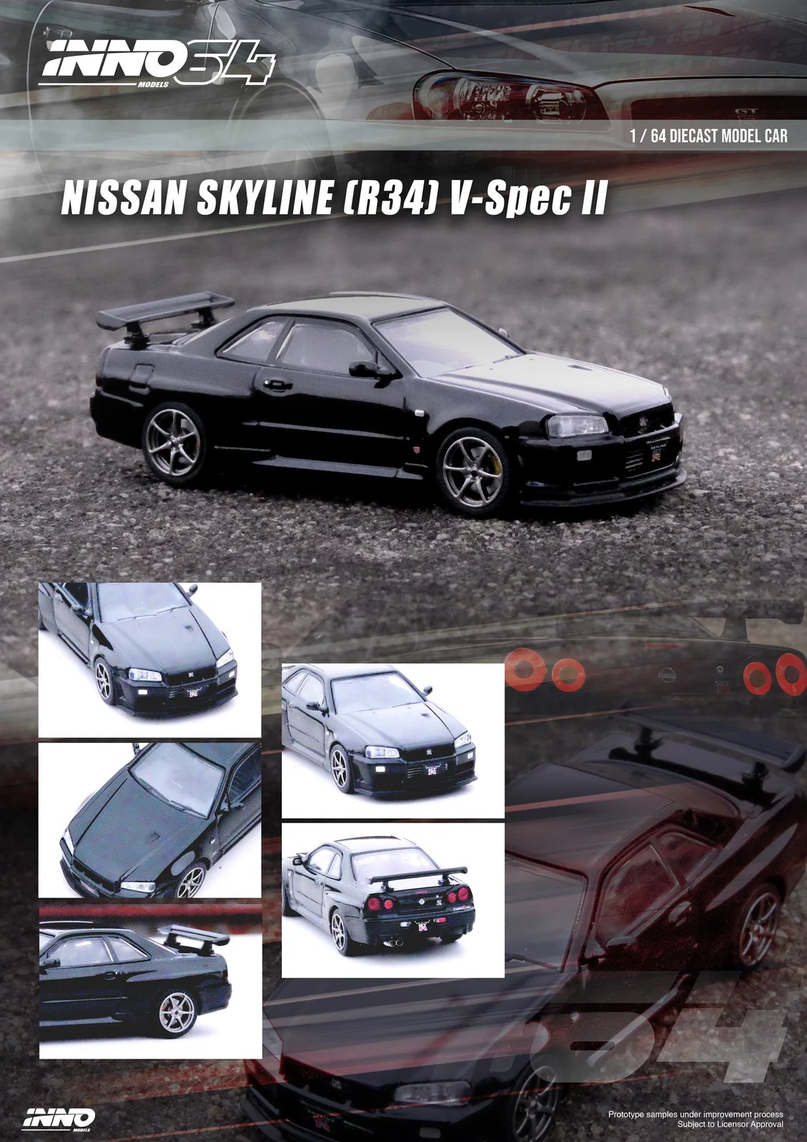 1/64 - NISSAN SKYLINE GT-R (R34) V-SPEC II - BLACK - IN64-R34VS-BLA