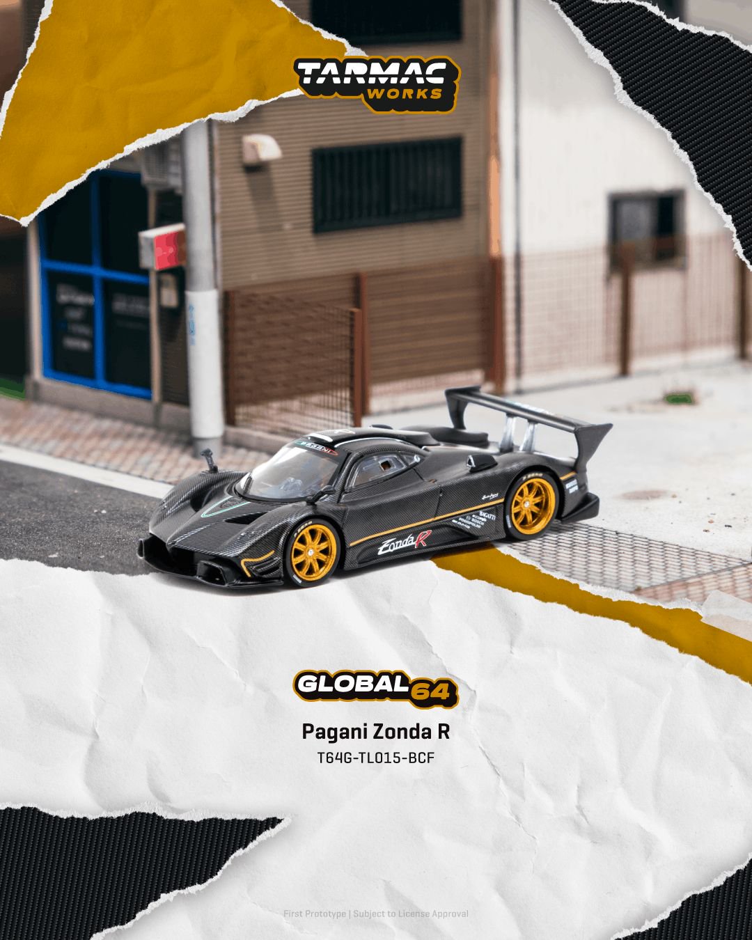 1/64 Pagani Zonda R Matte Exposed Carbon Fiber - Tarmac Models - T64G-TL015-BCF