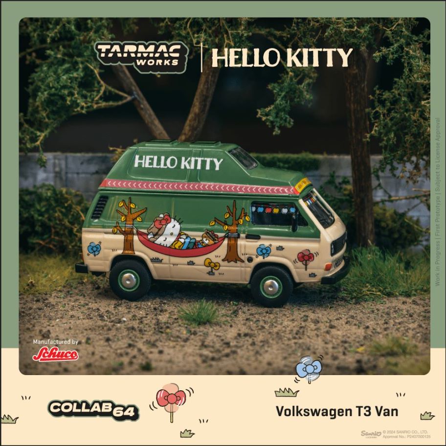 1/64 Volkswagen T3 Van *Hello Kitty Camping - Tarmac - TC-T64S-001-HK