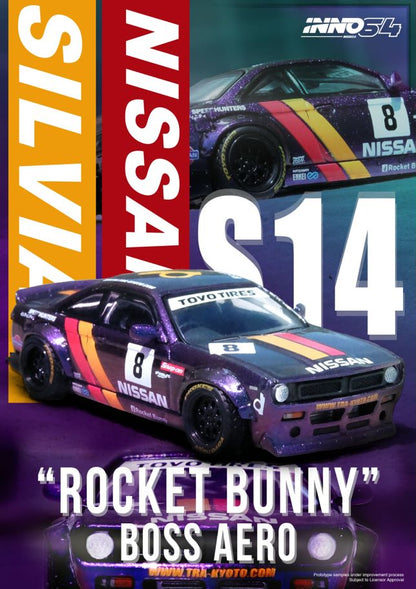 1/64 NISSAN SILVIA (S14) BOSS "ROCKET BUNNY" Purple - inno64 - IN64-S14B-PRP