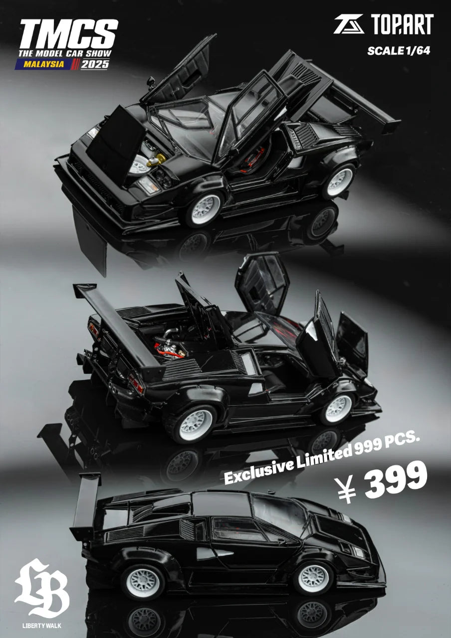 1/64 - Liberty Walk Black Lamborghini Countach 2025 The Model Car Show Malaysia  - TopArt - TAO-640004
