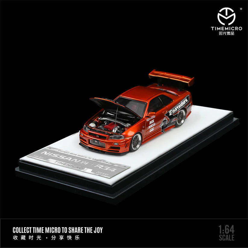 1:64 Nissan Skyline GT-R R34 Z-Tune Red Orange TM643423 - Time Micro