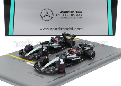 1/64 SET F1 2X W15 EQ PERFORMANCE TEAM AMG PETRONAS MOTORSPORT N 44 2nd LAS VEGAS GP 2024 LEWIS HAMILTON + N 63 WINNER LAS VEGAS USA 2024 GEORGE RUSSELL - BLACK SILVER GREEN - SPARKY -  SPA Y419