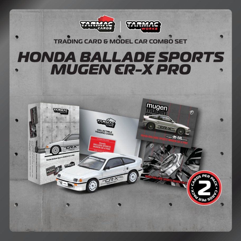 1:64 HONDA BALLADE SPORTS MUGEN CR-X PRO SILVER - includes 1 pack of Tarmac Cards with 2 collectible trading cards inside - T64G-075-YE