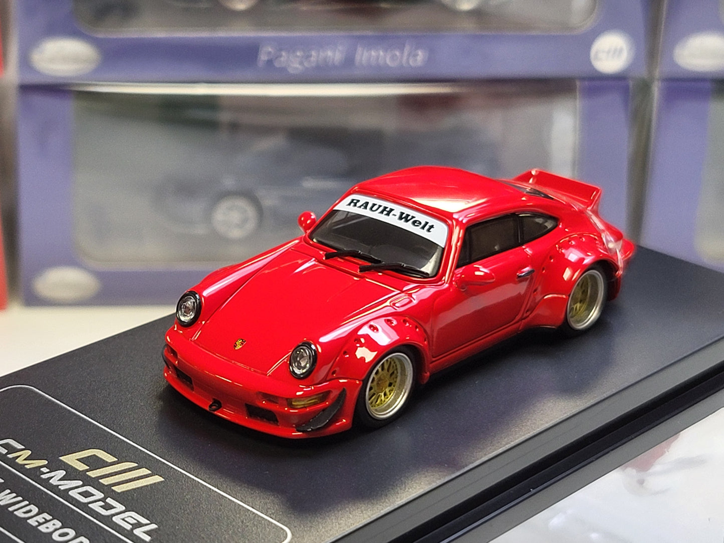 1/64 - PORSCHE - 911 964 RWB RAUH-WELT COUPE WITH RACING SET WHEELS AND WING 1987 - RED- CM Models