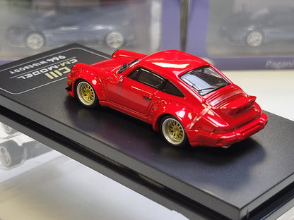 1/64 - PORSCHE - 911 964 RWB RAUH-WELT COUPE WITH RACING SET WHEELS AND WING 1987 - RED- CM Models